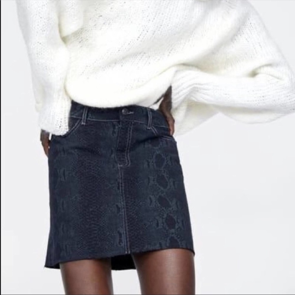 Zara Black Python Jean Mini Skirt